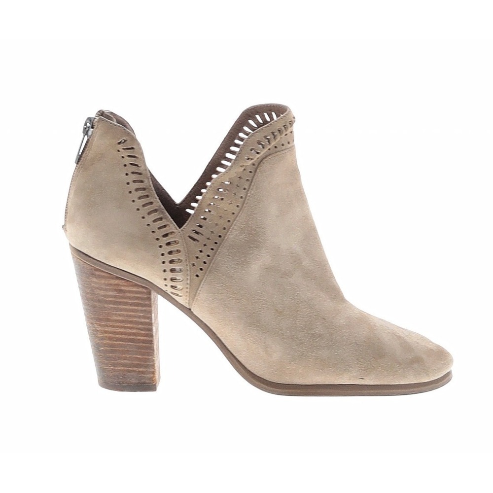 Vince Camuto Beige Suede Perforated Ankle Booties Block Heel Size 10
